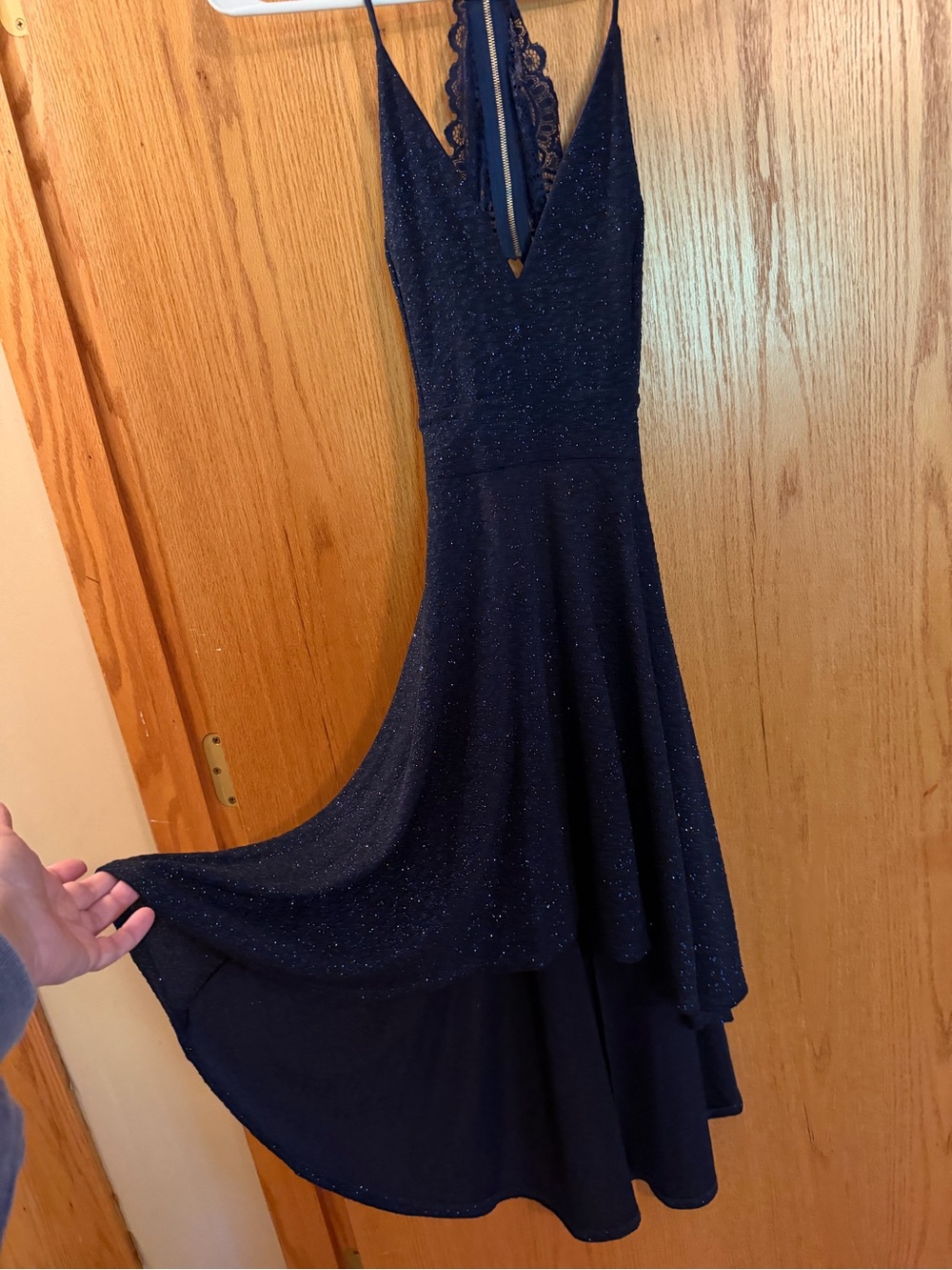 Windsor Navy Sparkle High-Low V-Neck Dress